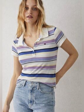 Tommy Hilfiger Striped Polo Shirt Women’s XS Pastel Golf Preppy